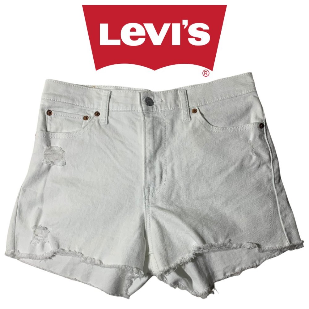 Levi’s White Distressed High Waisted Denim Shorts